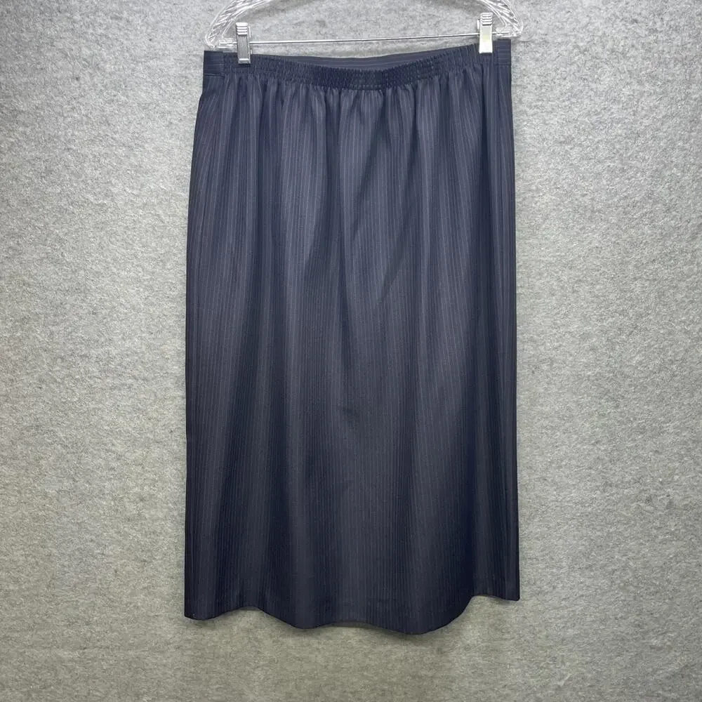 Alfred Dunner Womens 2 Piece Skirt Suit Sz 16W Navy Pinstripe USA Vintage Career